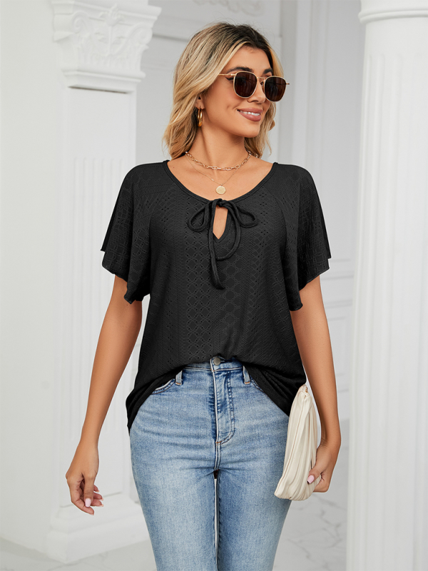 Tops- Stay Cool and Chic with Our Women's Flutter-Sleeve Blouse- - IndioGear Fashion and Gear