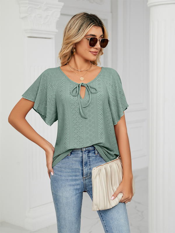 Tops- Stay Cool and Chic with Our Women's Flutter-Sleeve Blouse- - IndioGear Fashion and Gear