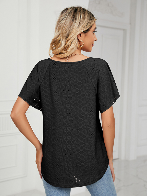 Tops- Stay Cool and Chic with Our Women's Flutter-Sleeve Blouse- - IndioGear Fashion and Gear