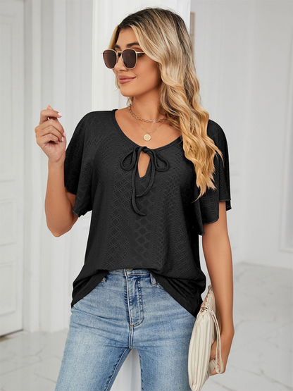 Tops- Stay Cool and Chic with Our Women's Flutter-Sleeve Blouse- - IndioGear Fashion and Gear