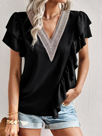 Tops- Summer Casual Blouse - Women's Top- Black- IndioGear Fashion and Gear