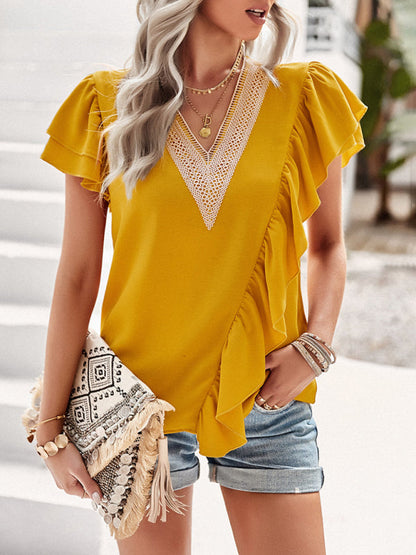 Tops- Summer Casual Blouse - Women's Top- Yellow- IndioGear Fashion and Gear