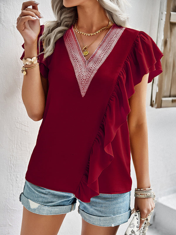 Tops- Summer Casual Blouse - Women's Top- Red- IndioGear Fashion and Gear