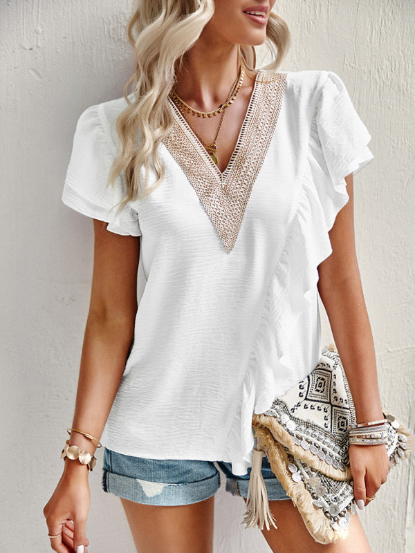 Tops- Summer Casual Blouse - Women's Top- White- IndioGear Fashion and Gear