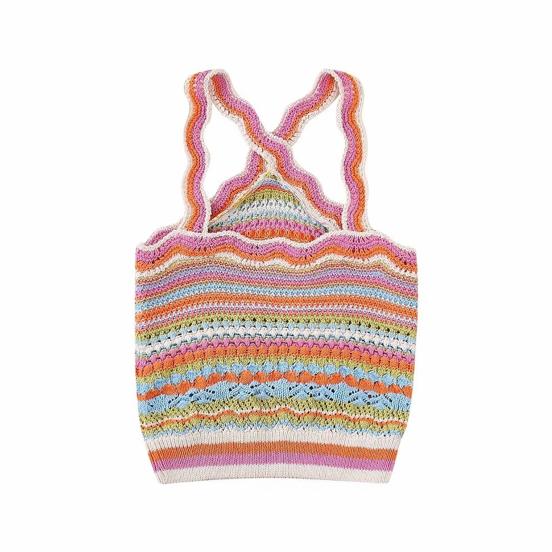 Tops- Trendy Crochet Crop Top: Open Back, Criss Cross Front Tank Blouse- - IndioGear Fashion and Gear