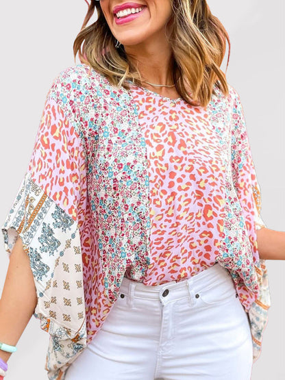 Tops- Vacation-ready Leopard Print Blouse for a Comfortable and Stylish Look- Pink- IndioGear Fashion and Gear