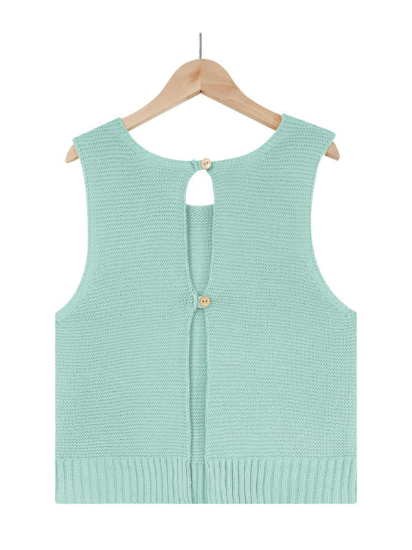 Tops- Women's Casual Knit Button Tank Top - Vest- - IndioGear Fashion and Gear