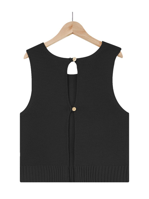 Tops- Women's Casual Knit Button Tank Top - Vest- - IndioGear Fashion and Gear