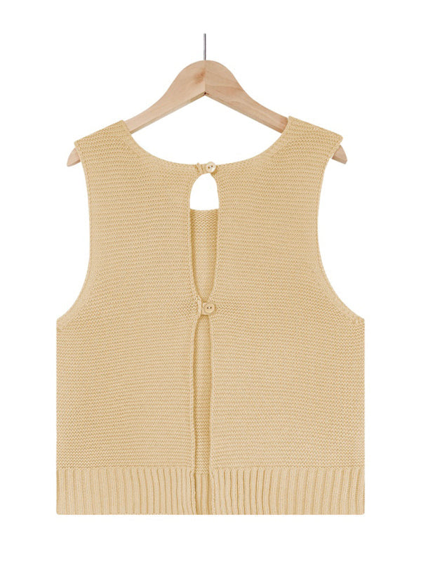 Tops- Women's Casual Knit Button Tank Top - Vest- - IndioGear Fashion and Gear