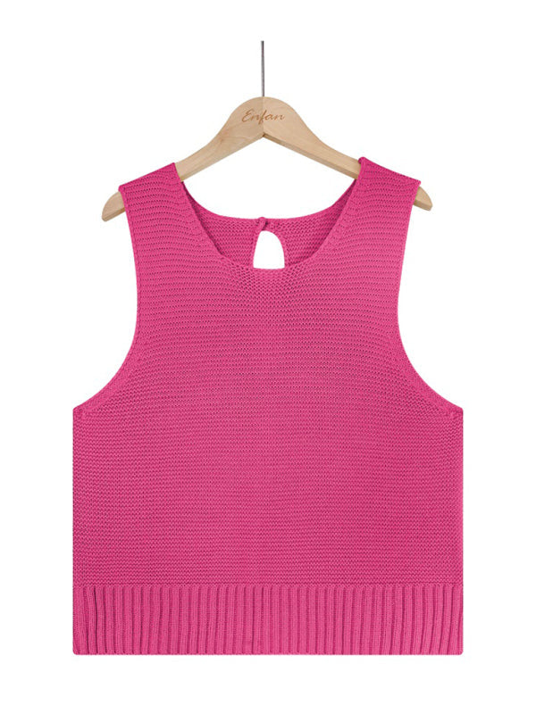 Tops- Women's Casual Knit Button Tank Top - Vest- - IndioGear Fashion and Gear