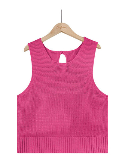 Tops- Women's Casual Knit Button Tank Top - Vest- - IndioGear Fashion and Gear