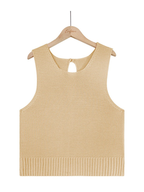 Tops- Women's Casual Knit Button Tank Top - Vest- - IndioGear Fashion and Gear