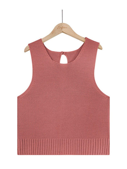 Tops- Women's Casual Knit Button Tank Top - Vest- - IndioGear Fashion and Gear