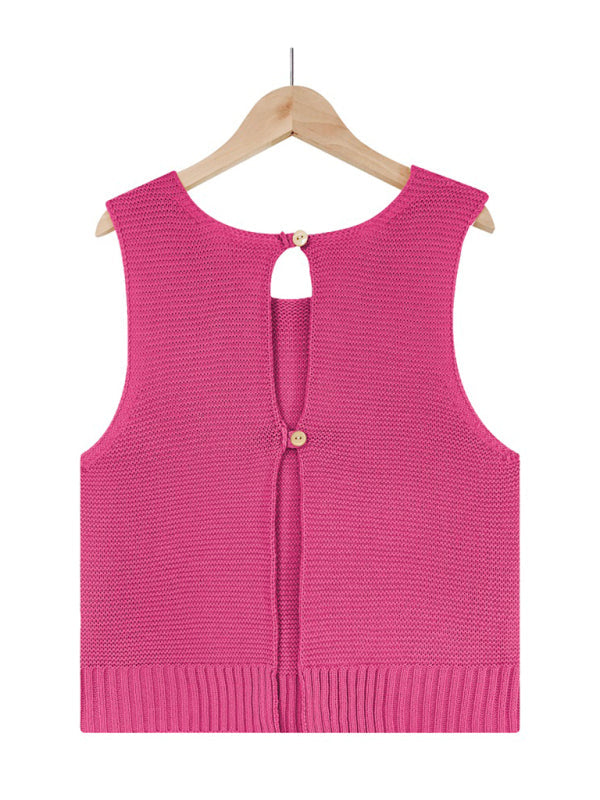 Tops- Women's Casual Knit Button Tank Top - Vest- - IndioGear Fashion and Gear