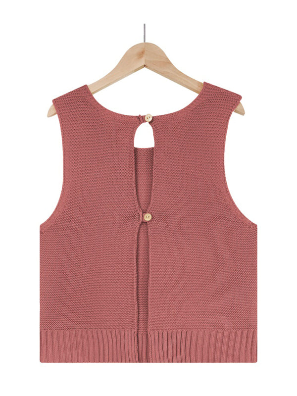 Tops- Women's Casual Knit Button Tank Top - Vest- - IndioGear Fashion and Gear