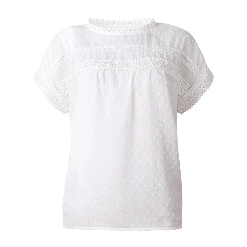 Tops- Women's Casual T-shirt Blouse with Lace Trim Details- - IndioGear Fashion and Gear