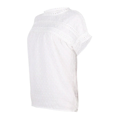 Tops- Women's Casual T-shirt Blouse with Lace Trim Details- - IndioGear Fashion and Gear