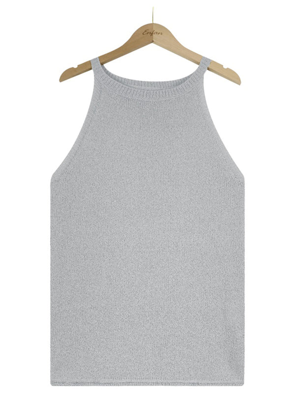 Tops- Women's Halter Neck Sleeveless Vest - Knit Top- - IndioGear Fashion and Gear