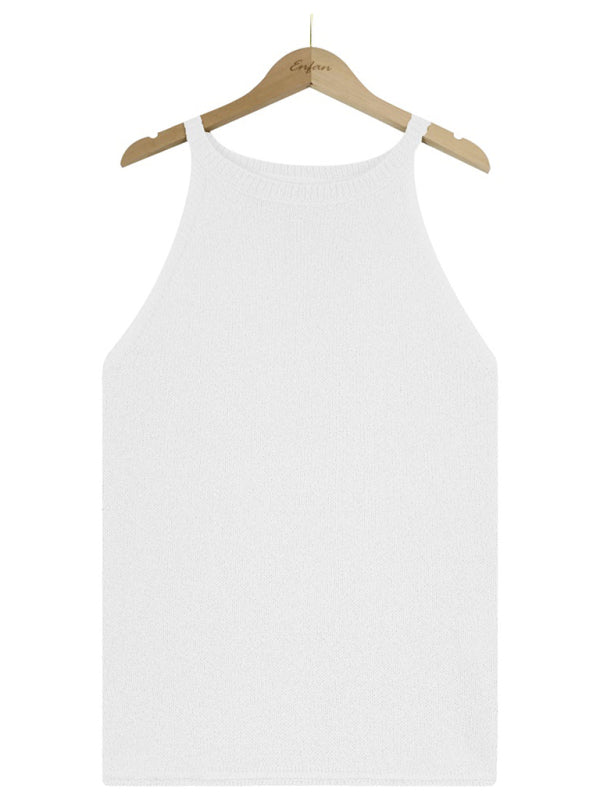 Tops- Women's Halter Neck Sleeveless Vest - Knit Top- - IndioGear Fashion and Gear