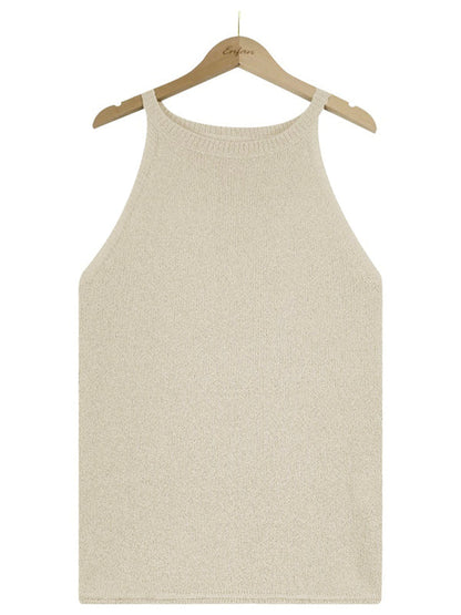 Tops- Women's Halter Neck Sleeveless Vest - Knit Top- - IndioGear Fashion and Gear