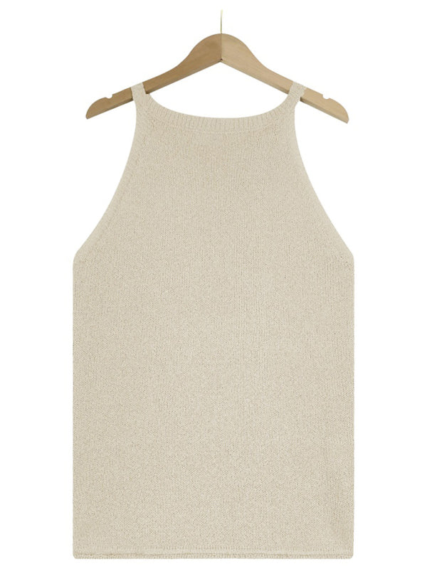 Tops- Women's Halter Neck Sleeveless Vest - Knit Top- - IndioGear Fashion and Gear