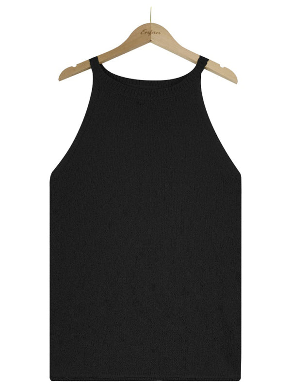 Tops- Women's Halter Neck Sleeveless Vest - Knit Top- - IndioGear Fashion and Gear