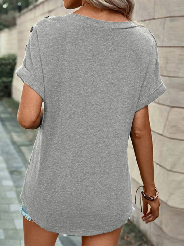 Tops- Women's V Neck Short Sleeves T-Shirt - Perfect for Any Occasion!- - IndioGear Fashion and Gear