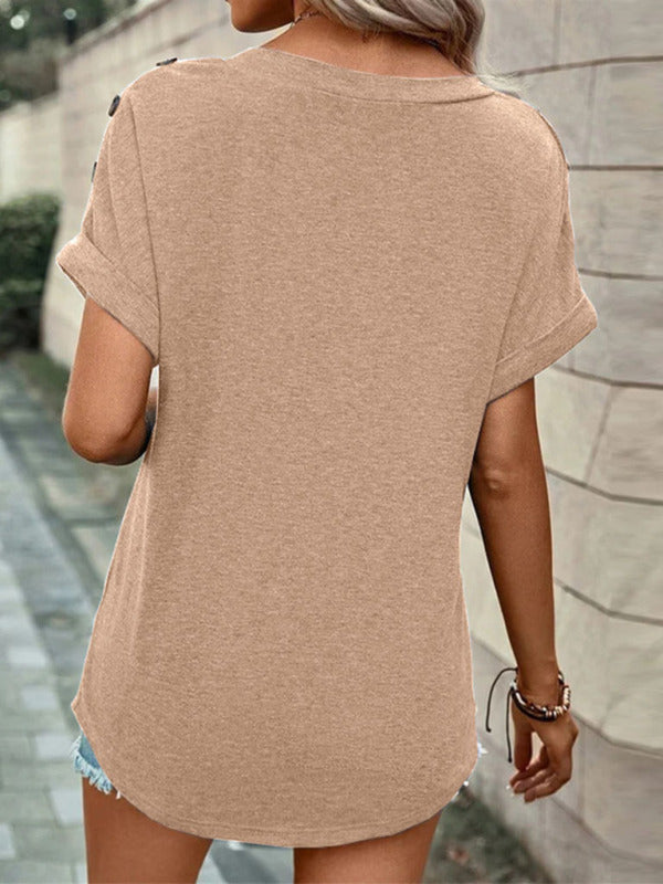 Tops- Women's V Neck Short Sleeves T-Shirt - Perfect for Any Occasion!- - IndioGear Fashion and Gear