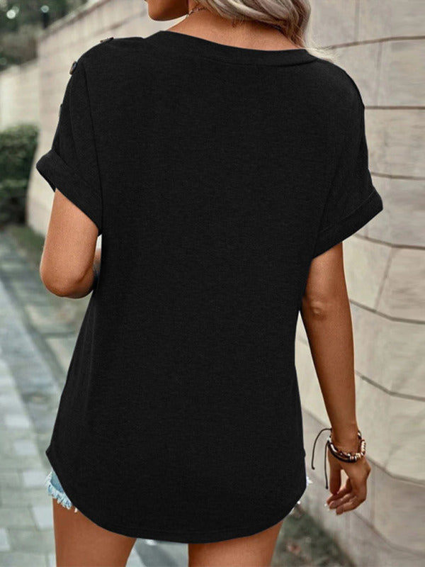 Tops- Women's V Neck Short Sleeves T-Shirt - Perfect for Any Occasion!- - IndioGear Fashion and Gear