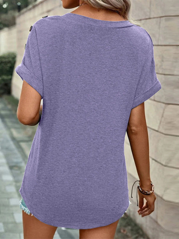 Tops- Women's V Neck Short Sleeves T-Shirt - Perfect for Any Occasion!- - IndioGear Fashion and Gear