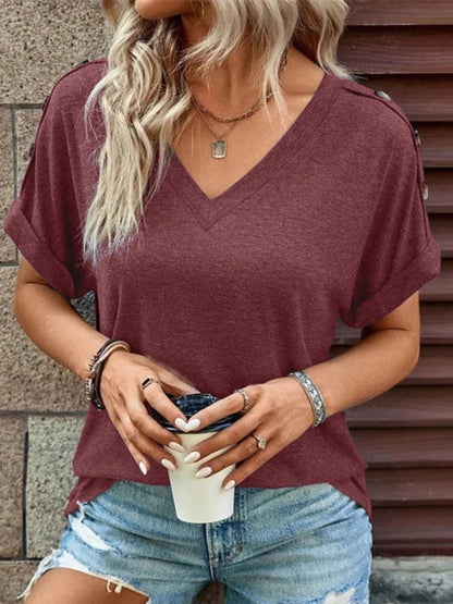 Tops- Women's V Neck Short Sleeves T-Shirt - Perfect for Any Occasion!- - IndioGear Fashion and Gear