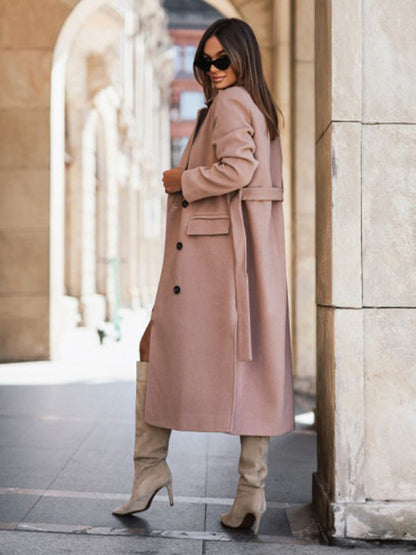 Longline Double-Breasted Belted Peacoat | Trench Coat