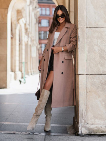 Longline Double-Breasted Belted Peacoat | Trench Coat