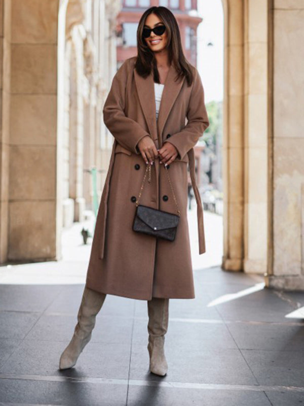 Longline Double-Breasted Belted Peacoat | Trench Coat