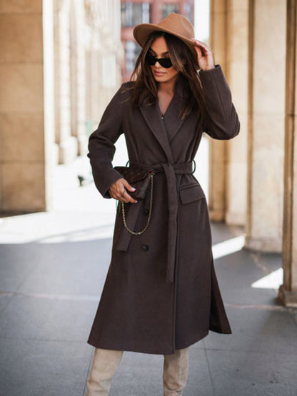 Longline Double-Breasted Belted Peacoat | Trench Coat