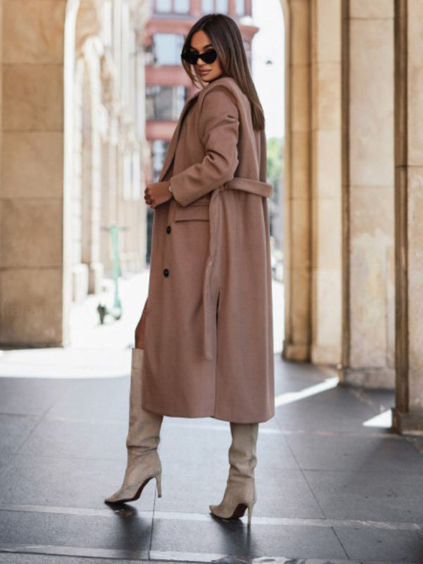 Longline Double-Breasted Belted Peacoat | Trench Coat