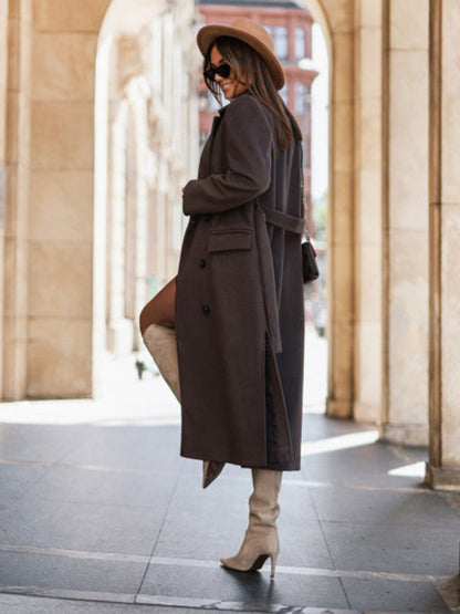 Longline Double-Breasted Belted Peacoat | Trench Coat