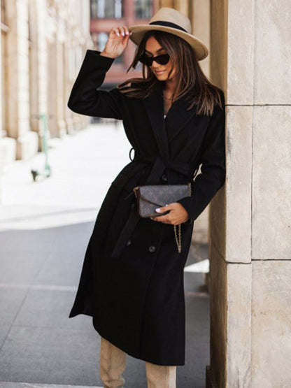 Longline Double-Breasted Belted Peacoat | Trench Coat