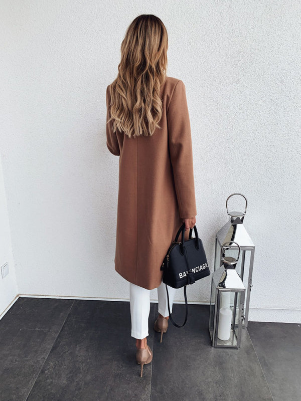 Solid Woolen Double Breasted Pea Coat - Trench Coat | Trench Coats | Pekosa Women Clothing