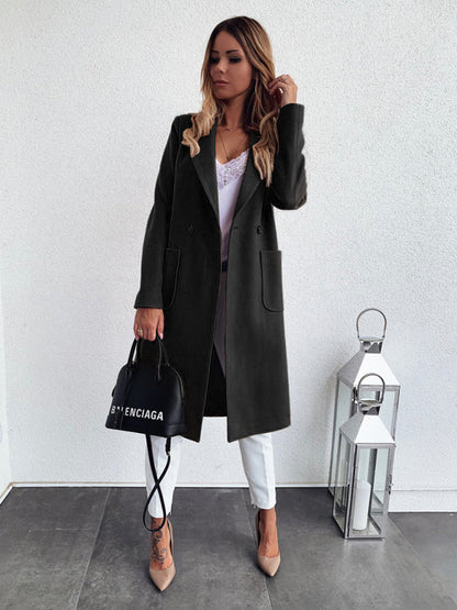 Solid Woolen Double Breasted Pea Coat - Trench Coat | Trench Coats | Pekosa Women Clothing