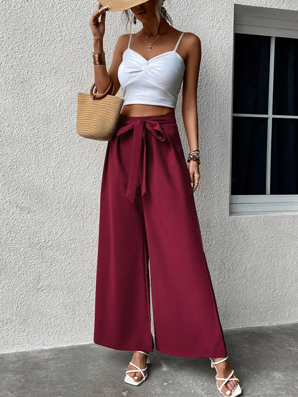 Trousers- Boho Women's Trousers with Waist Ribbon Knot Belt - Pants- - IndioGear Fashion and Gear