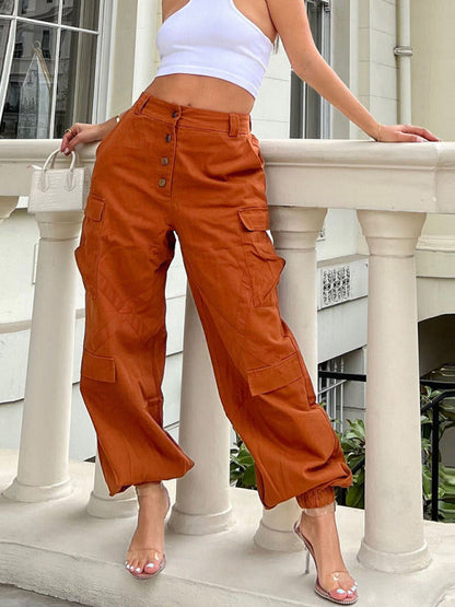 Trousers- Cargo Pants: Hip Hop, Wide Leg, Elastic Back Waistband- Orange- IndioGear Fashion and Gear