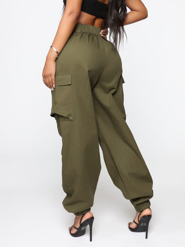 Trousers- Cargo Pants: Hip Hop, Wide Leg, Elastic Back Waistband- - IndioGear Fashion and Gear