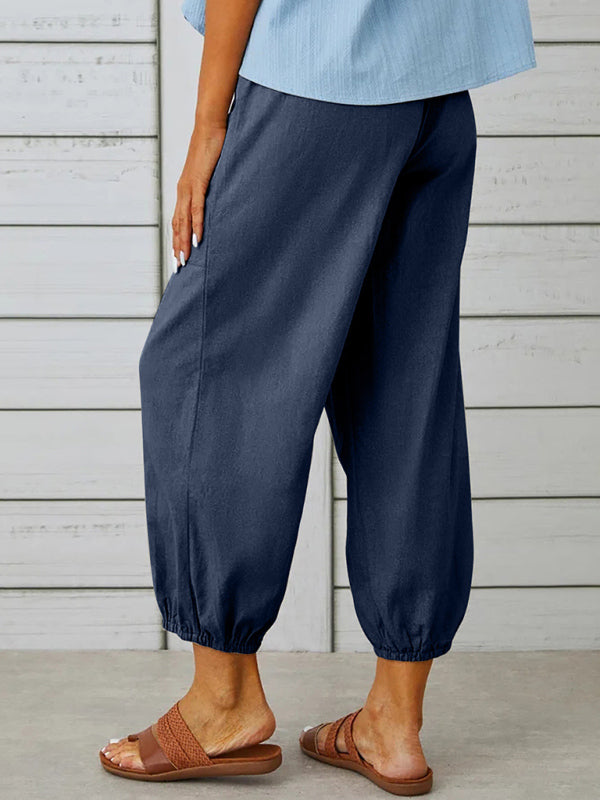 Trousers-Cotton Linen Adjustable Waist Pants-Pekosa Women Clothing