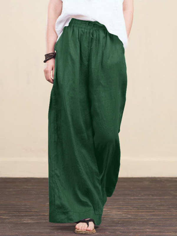 Trousers- Elastic Waistband Wide Leg Pants - Mid Rise Trousers- - IndioGear Fashion and Gear