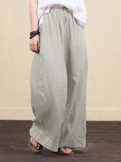 Trousers- Elastic Waistband Wide Leg Pants - Mid Rise Trousers- - IndioGear Fashion and Gear