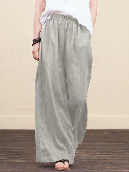 Trousers- Elastic Waistband Wide Leg Pants - Mid Rise Trousers- Grey- IndioGear Fashion and Gear