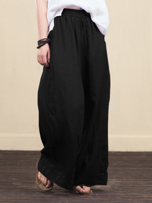 Trousers- Elastic Waistband Wide Leg Pants - Mid Rise Trousers- - IndioGear Fashion and Gear