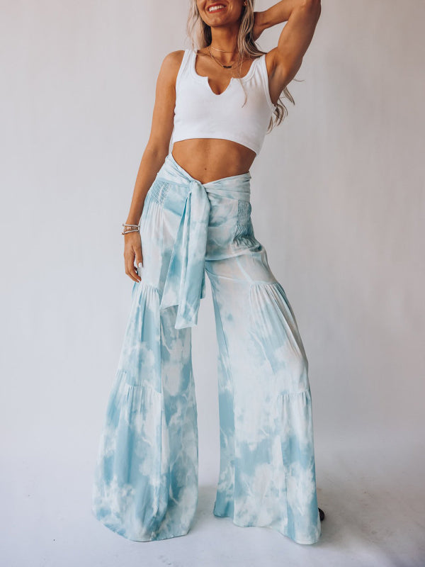 Trousers- Floral Fantasy: High-Waisted Wide Leg Palazzo Trousers - Pants- - IndioGear Fashion and Gear