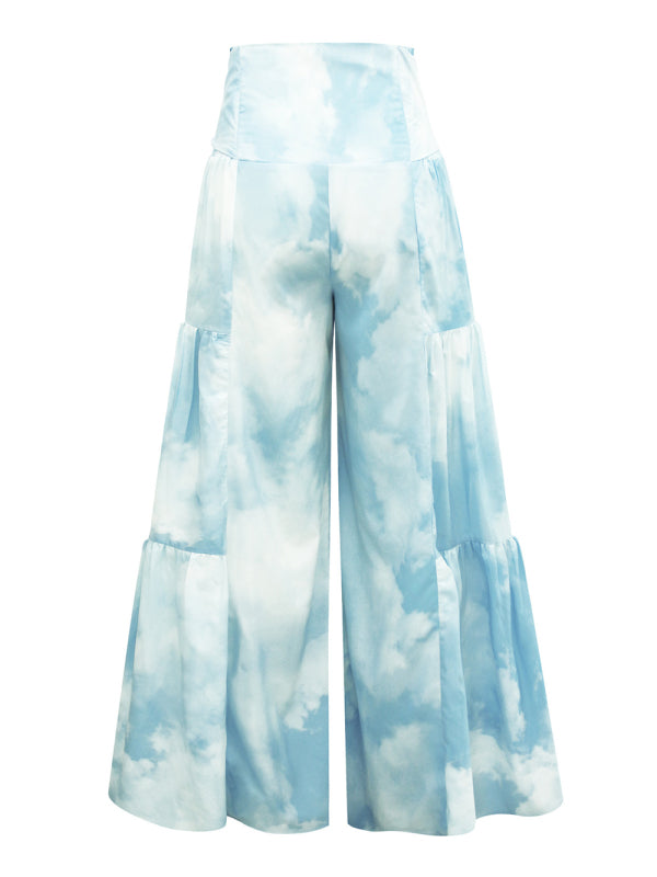 Trousers- Floral Fantasy: High-Waisted Wide Leg Palazzo Trousers - Pants- - IndioGear Fashion and Gear